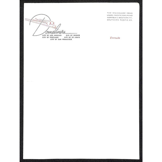 Domeliner Several Cities and Railroad Companies Unused Stationary Sheet