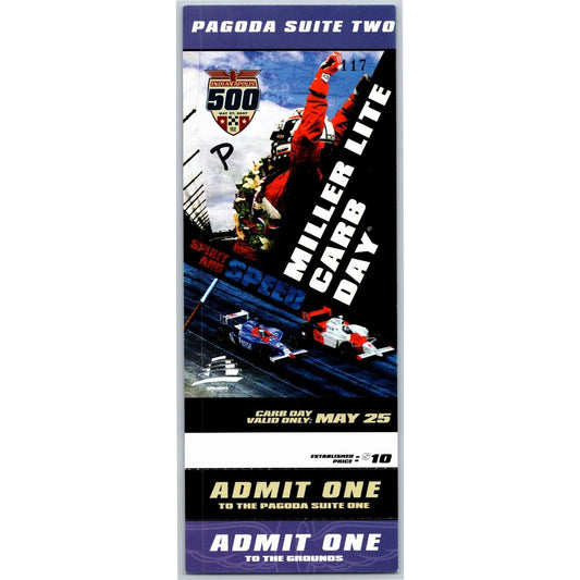 2007 Indy 500 Miller Lite Carb Day 5/25 Pagoda Suite Two Unused Ticket "P" #117