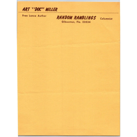 Art "Doc" Miller Random Ramblings Columnist Circus Letterhead c1955-70's