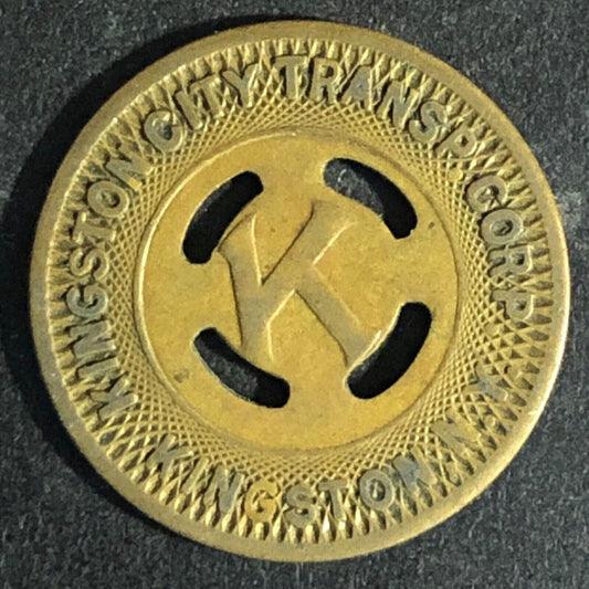 Kingston City Transp. Corp. (NY) Brass G/F One Fare Transit Token "K" -- 20mm