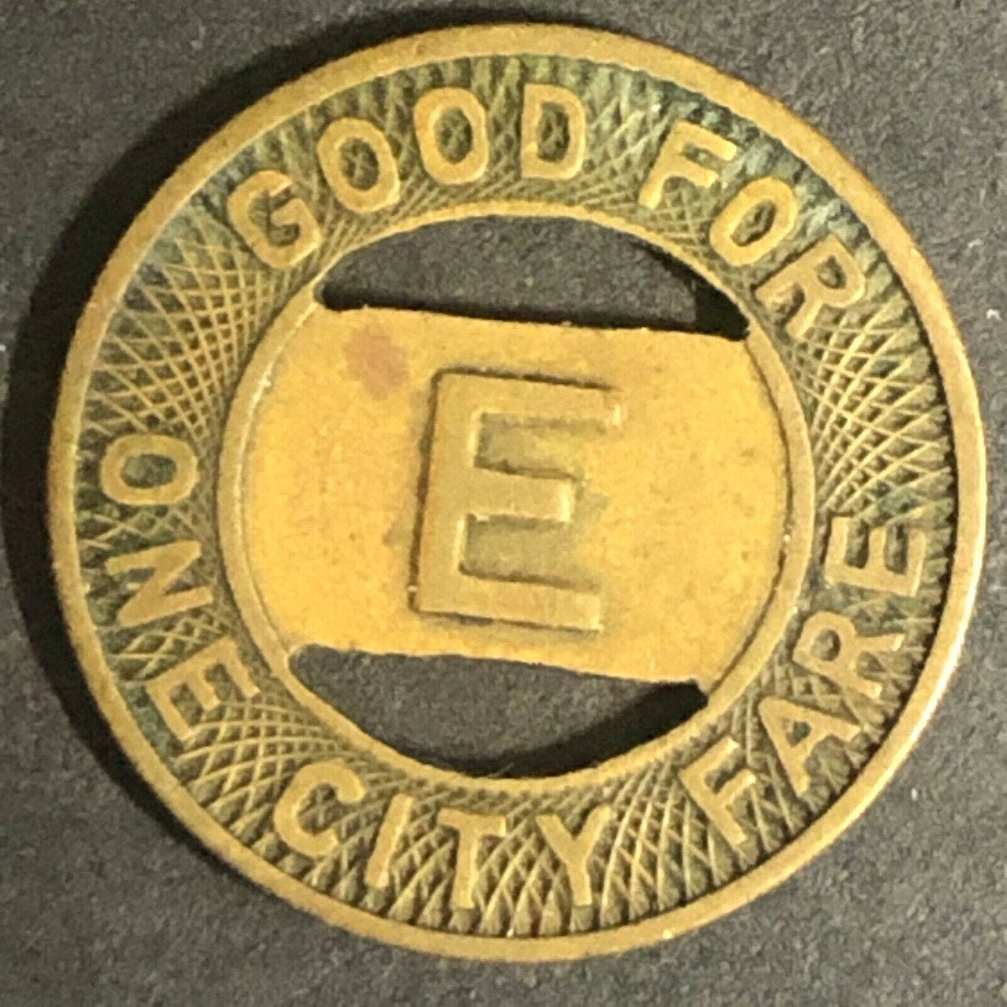 c1940's 16mm Evansville City Coach Lines Brass G/F One City Fare Transit Token