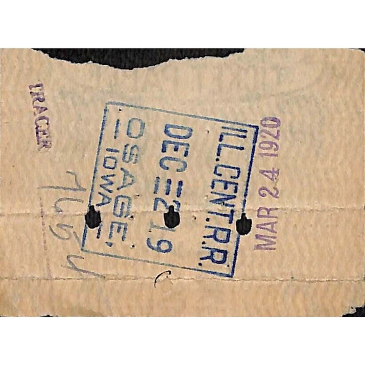 Illinois Central Railroad Ticket Kansas City, MO Waterloo, IA 1919 #4580