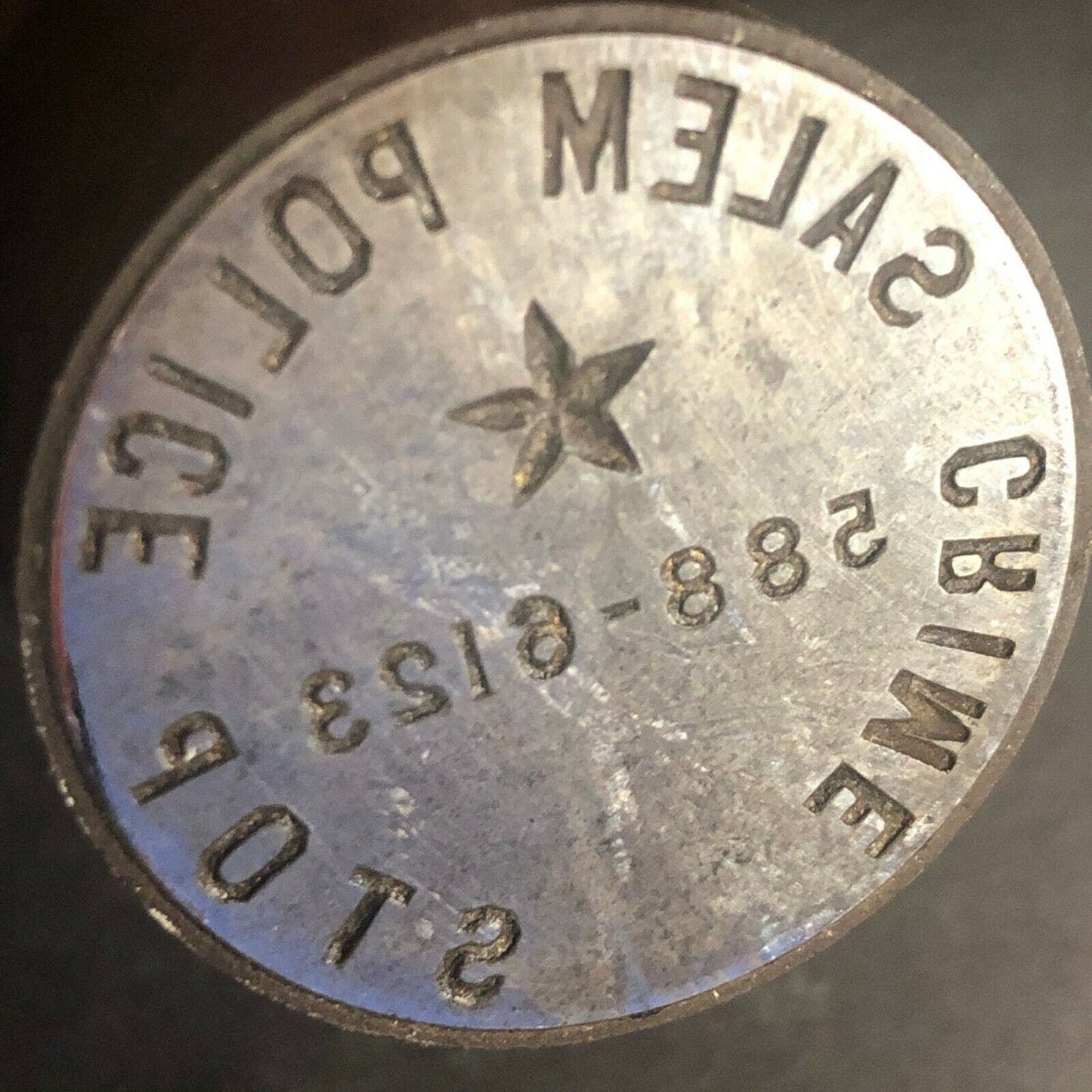 Vintage 35mm Solid Steel Token Die "Salem Police Crime Stop"