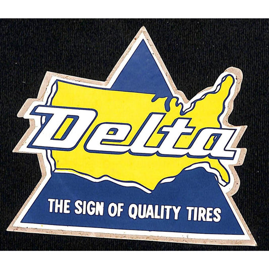 Delta Tires Die Cut Racing Decal / Auto Sticker c1970 U.S. Shaped