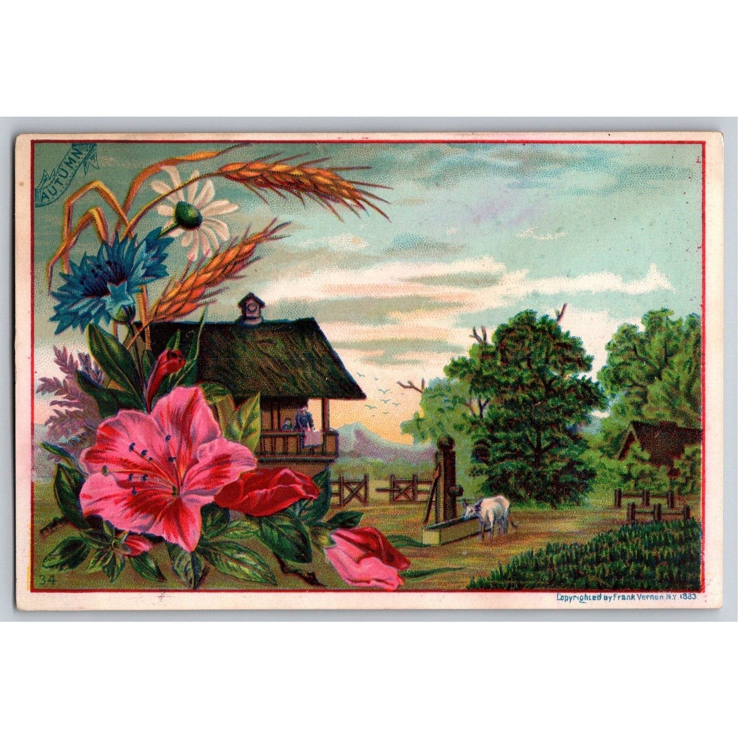 c1883 Blank / Sample Victorian Trade Card Country Home Scene
