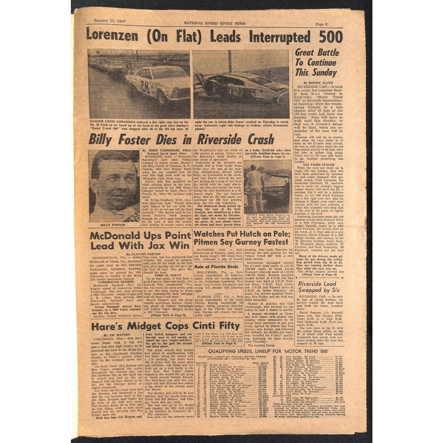 National Speed Sport News 1/25 1967 Reutimann Alderman Racing 15pp