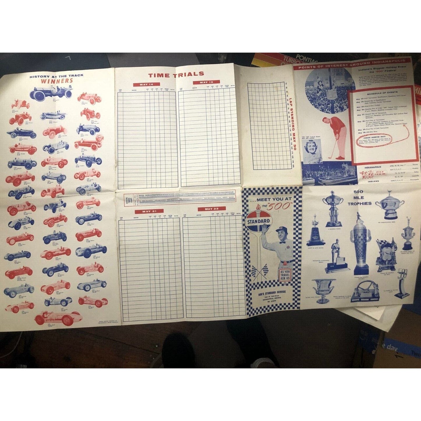 1960 Indy 500 Meet You at the "500" Bob's Standard Oil Service Map Schedule