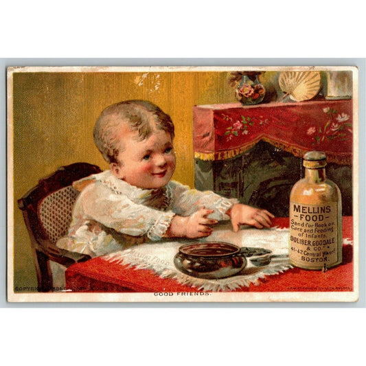 Mellin's Food Boston "For Infants and Invalids" Victorian Trade Card Baby Table