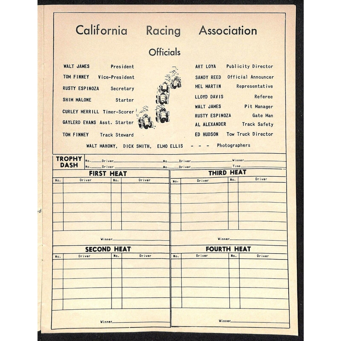 Scarce Sept 3 1962 CRA Big Car Races Auto Racing Program Ascot Gardena 8pp.