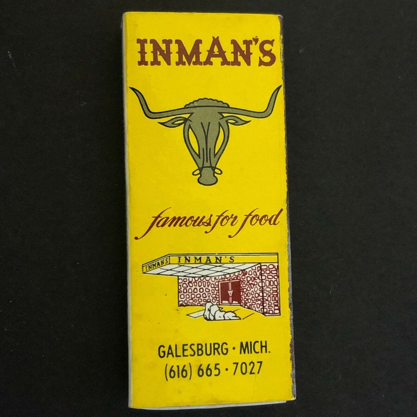 c1960's-70's Wooden Matchbox Matchbook - Inman's Restaurants Galesburg, MICH