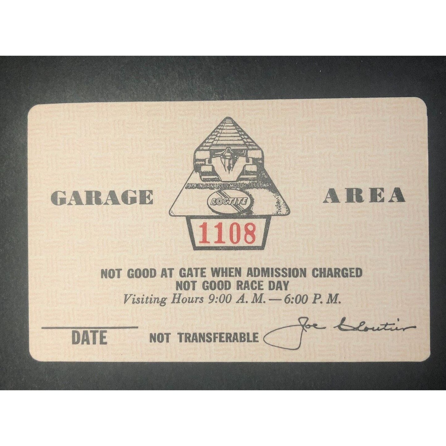 Indianapolis Motor Speedway IMS 1979 Garage Area Pass - Unused #1108