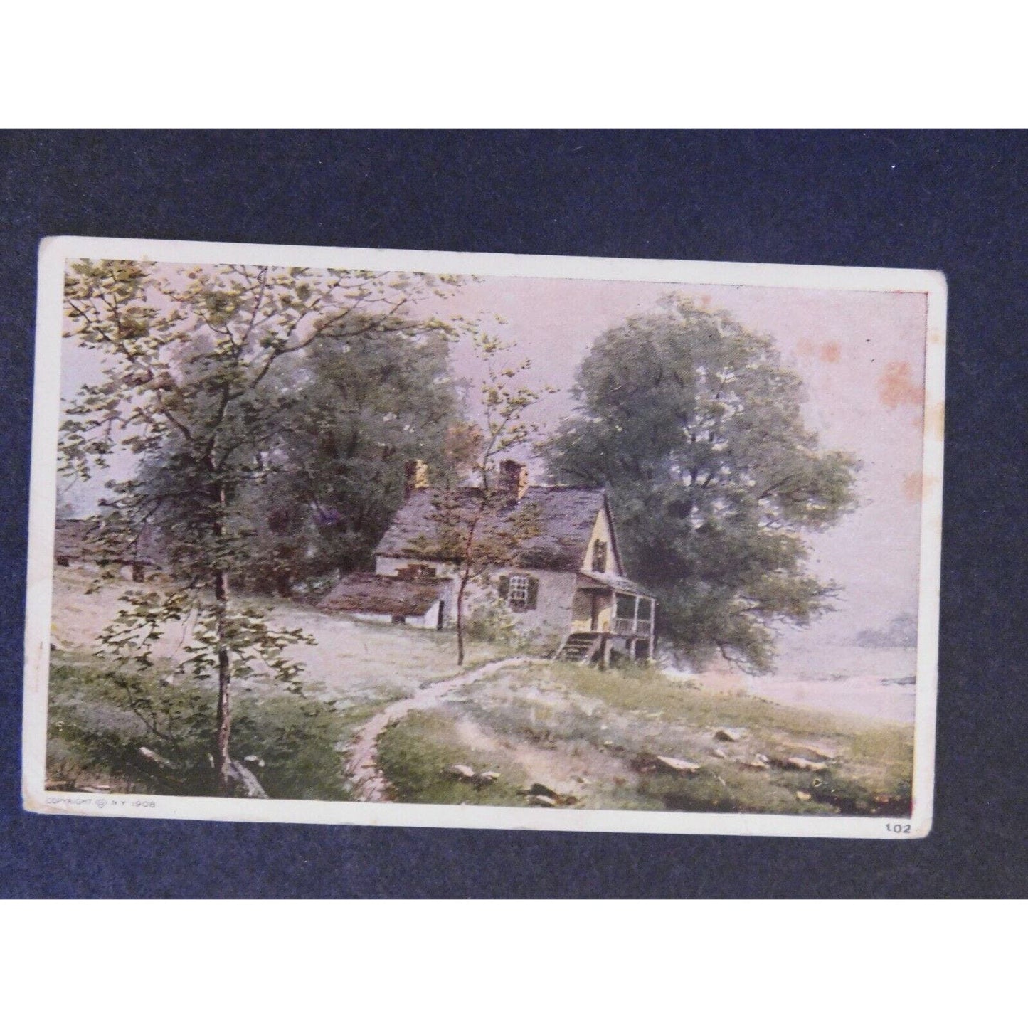 Vintage Postcard Untitled - House Near Pond and Trees c1912