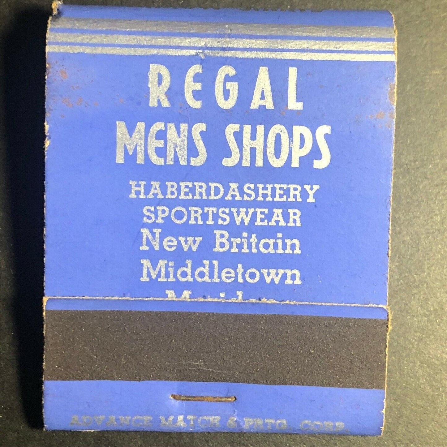 1930's-40's Full Matchbook Regal Mens Shops Meriden Middletown New Britain, CT