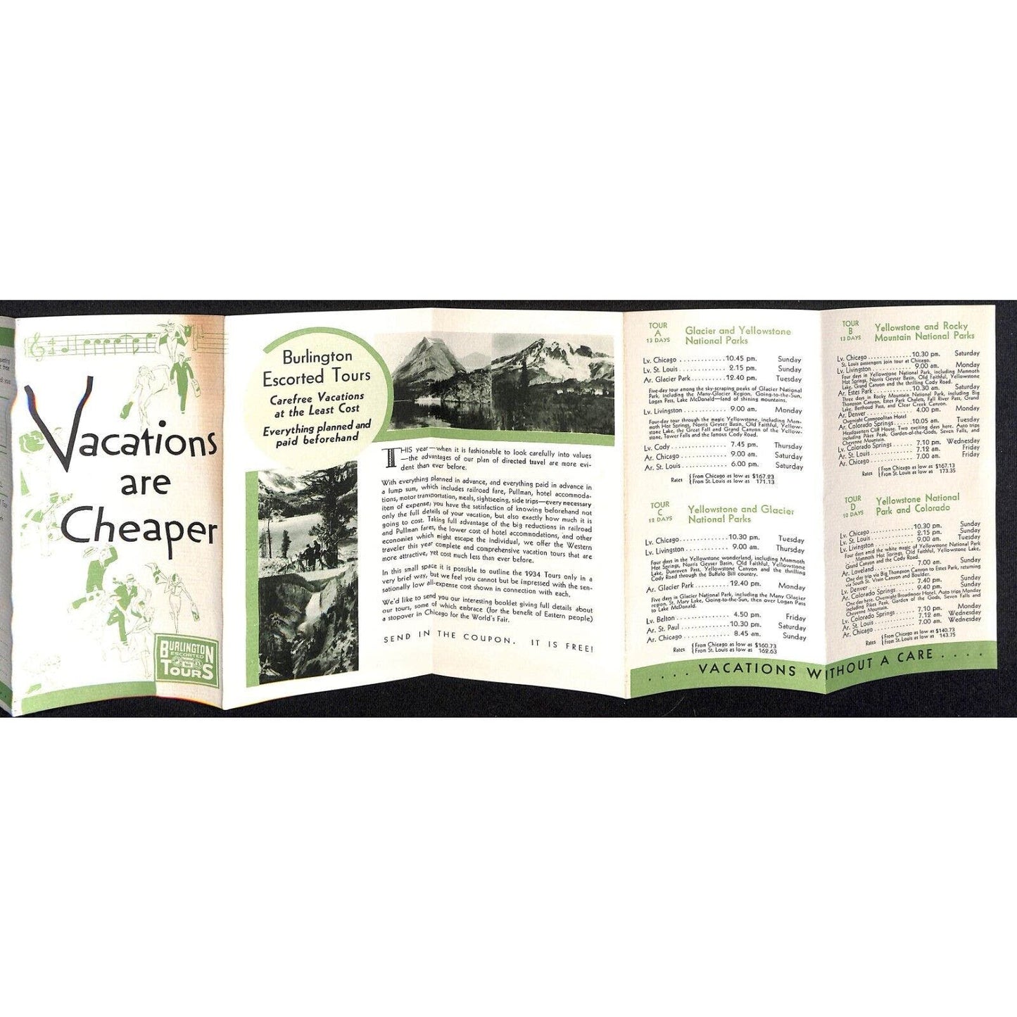 Burlington Escorted Tours Brochure Vacations Are Cheaper 1934 Railroad w/ Rates