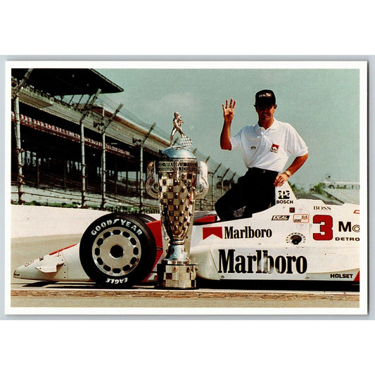 c1991 Indy 500 - Rick Mears w/ Trophy - Motor Speedway NOS 4" x 5 3/4" Postcard