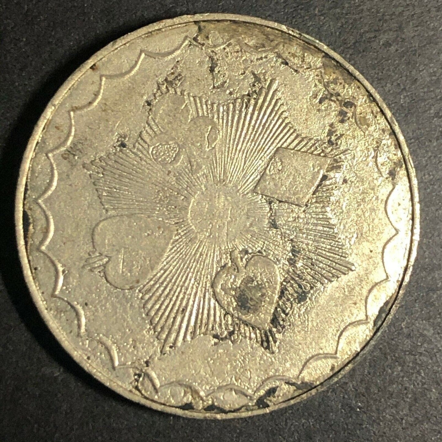 Brass 22.35mm U.S. "1" Four Suits Radiant Gaming Counter Token Fauver Collection