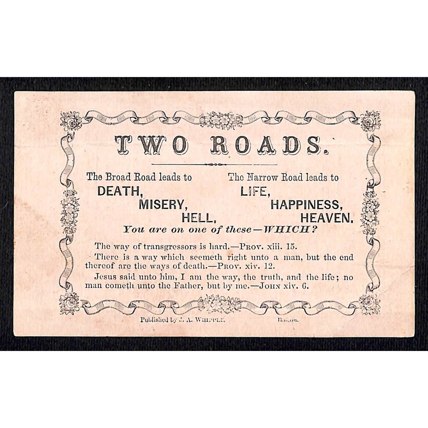 Victorian (Reverend?) J.A. Whipple "Two Roads / Two Gates" Religion Card
