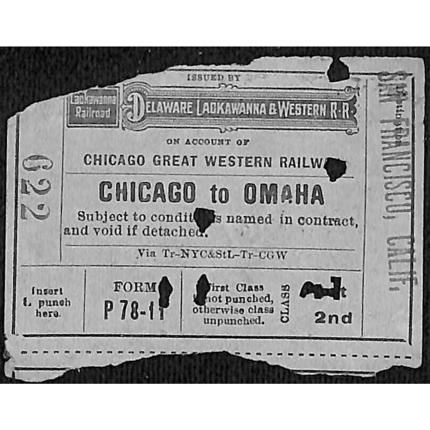 Delaware Lackawanna & Western Railroad 1910 Ticket Christopher St NYC Stamp 1942