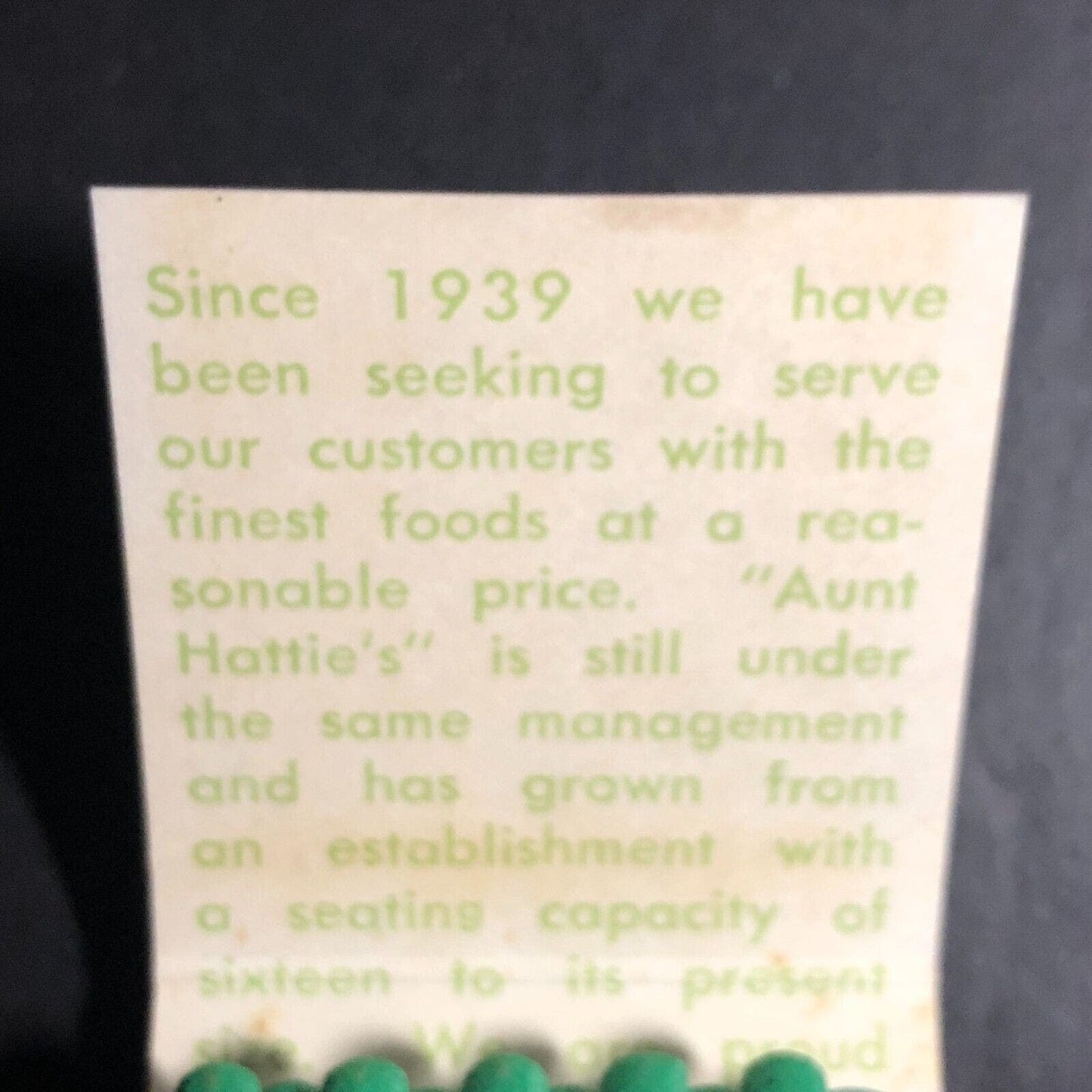 Aunt Hattie's Restaurant St Petersburg, FL Full Matchbook c1960's-73