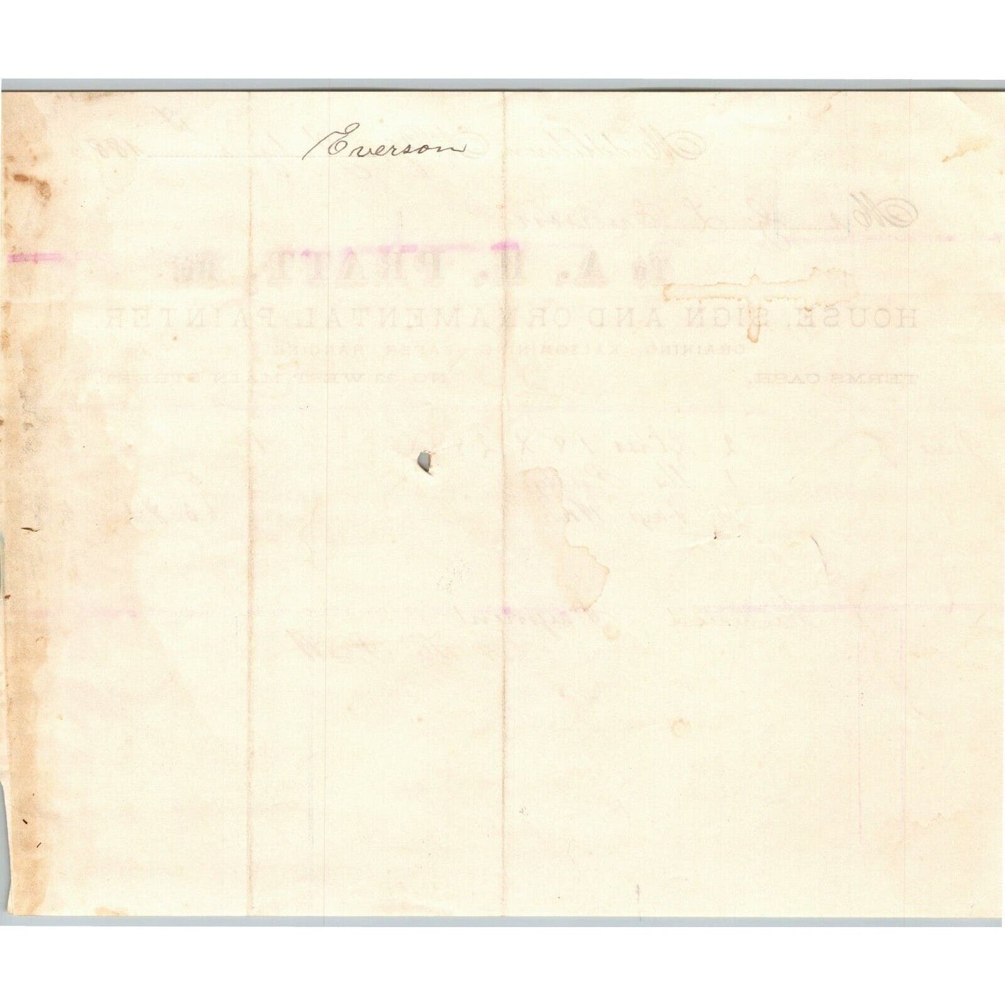 A.H. Pratt 1886 Letterhead Middletown, LI, NY House, Sign and Ornamental Painter