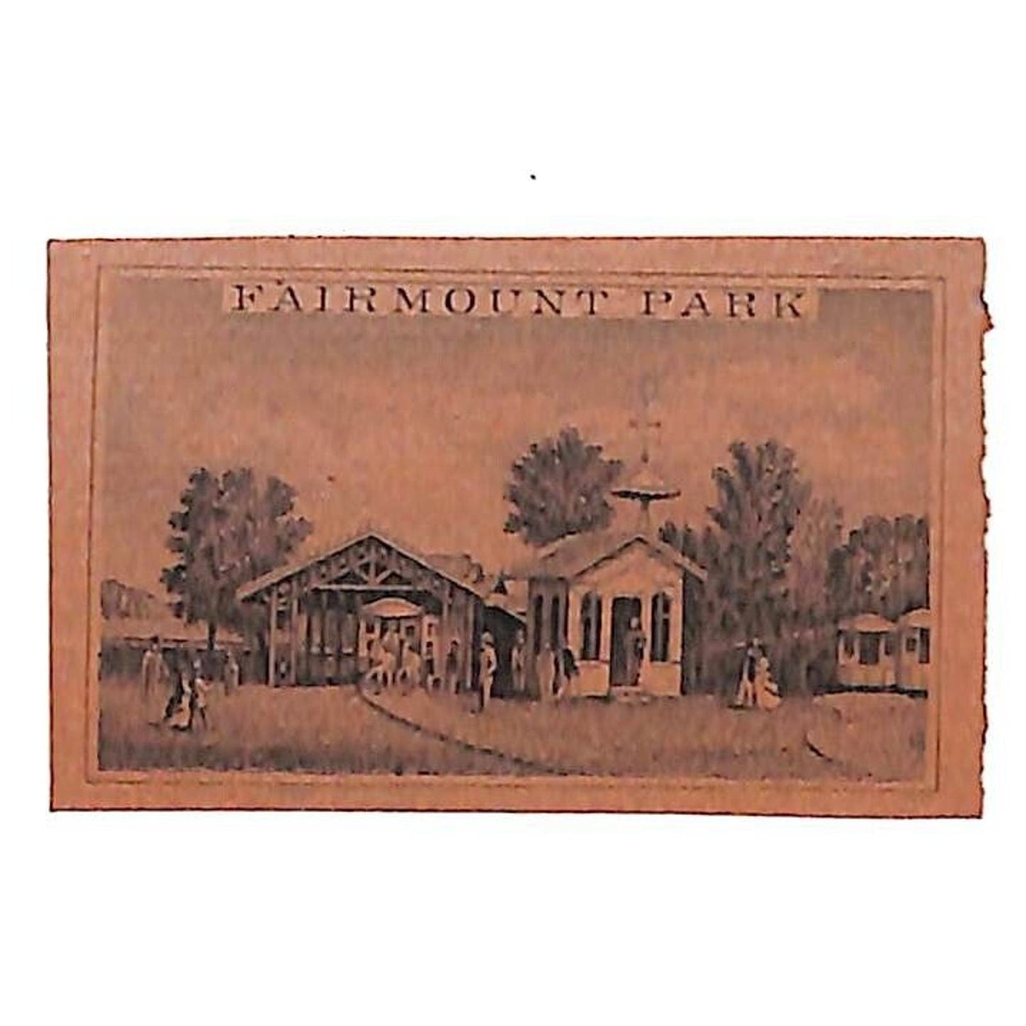 c1880's-90's Fairmount Park illustrated Covered Train / Trolley Station Vignette