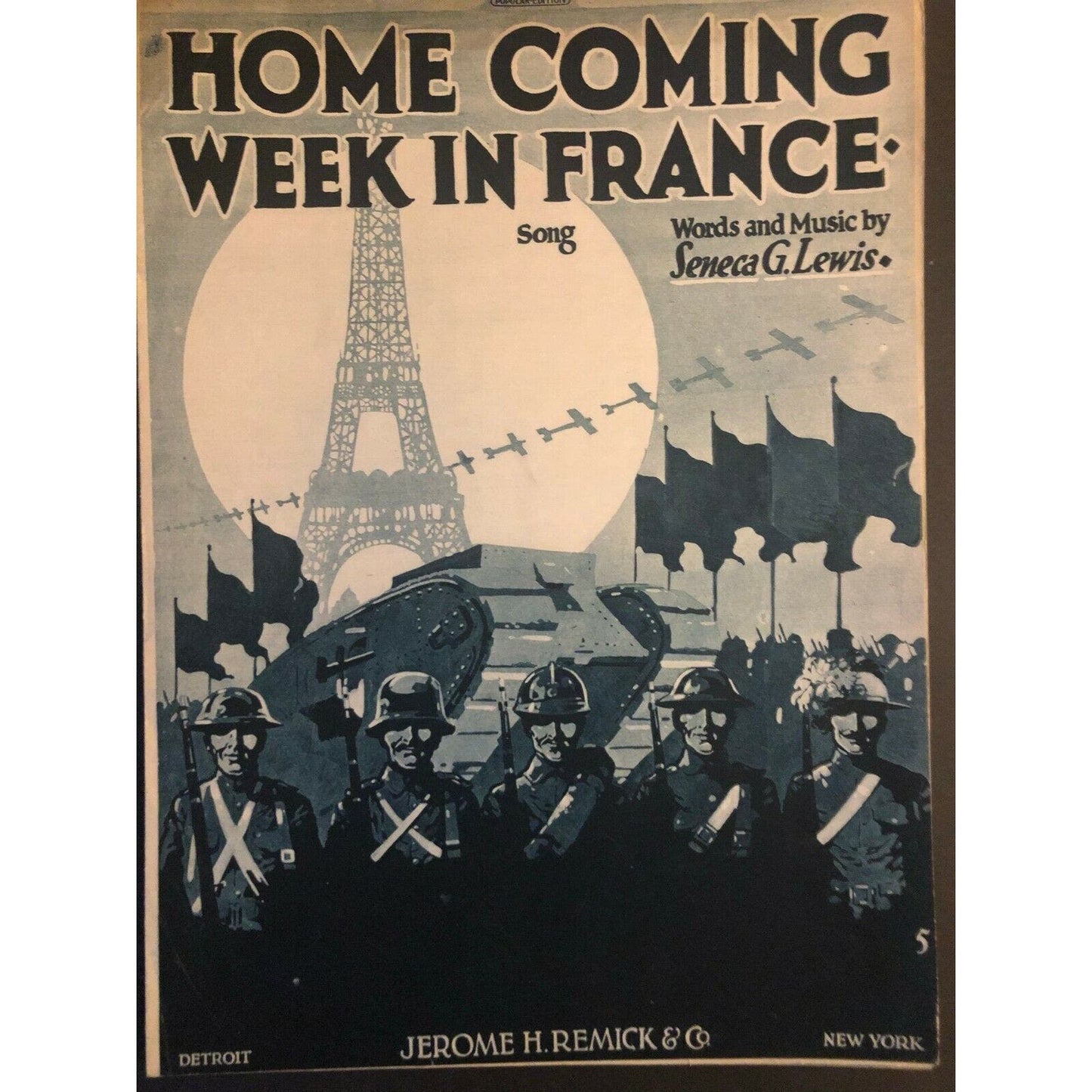 Vintage WWI Sheet Music "Home Coming Week In France" Eiffel Tower Seneca Lewis