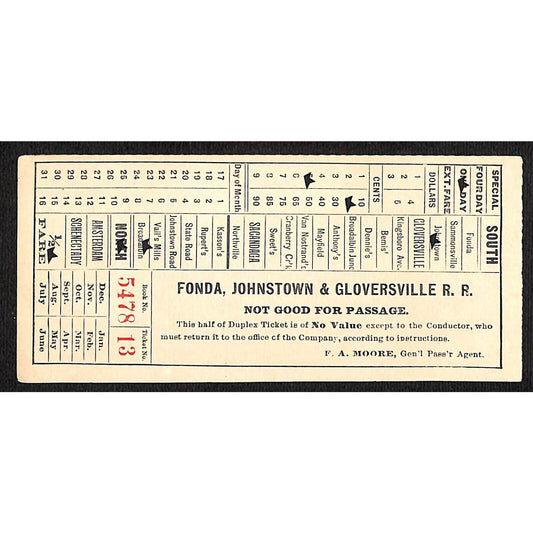 Fonda, Johnstown & Gloversville Railroad Ticket Book 5478 Ticket 13