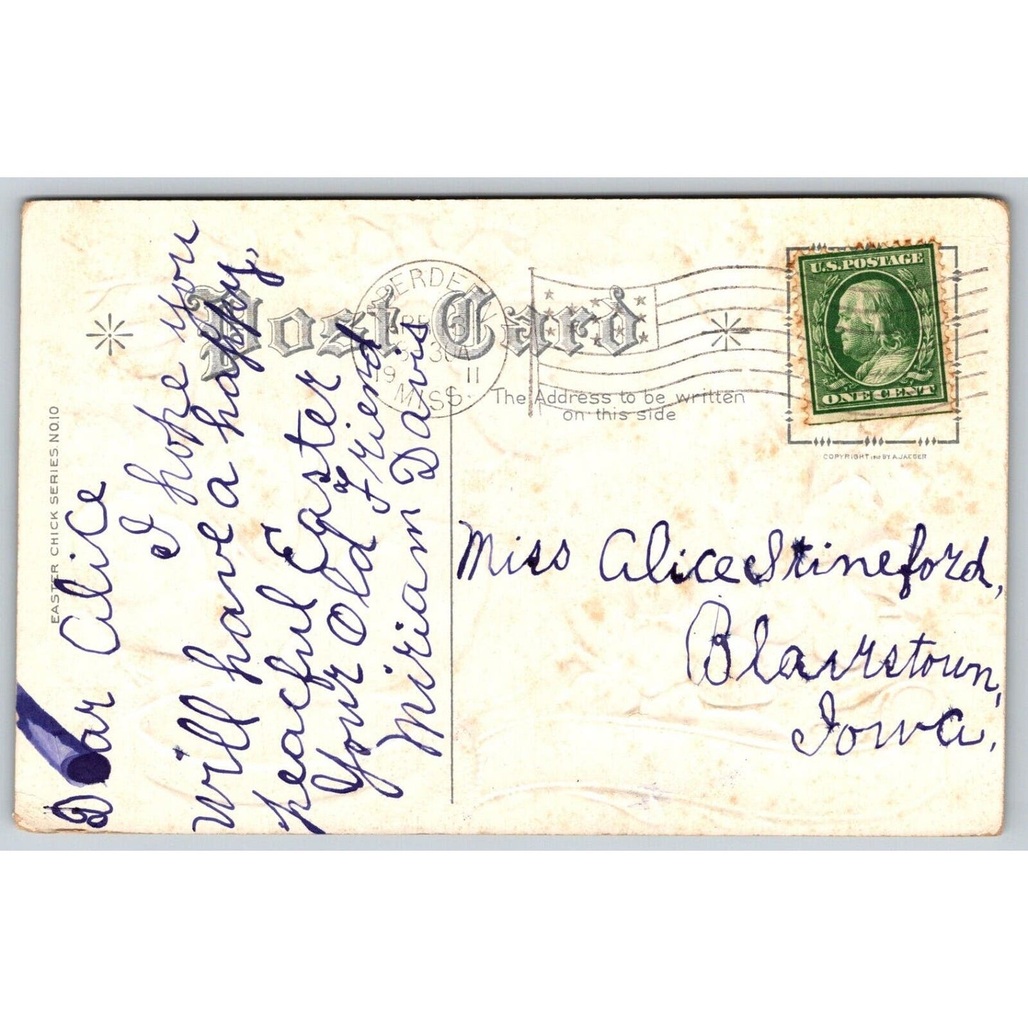 Easter Postcard "Best Easter Wishes" Floral Baby Chicks Gilt EMB. PM 1911