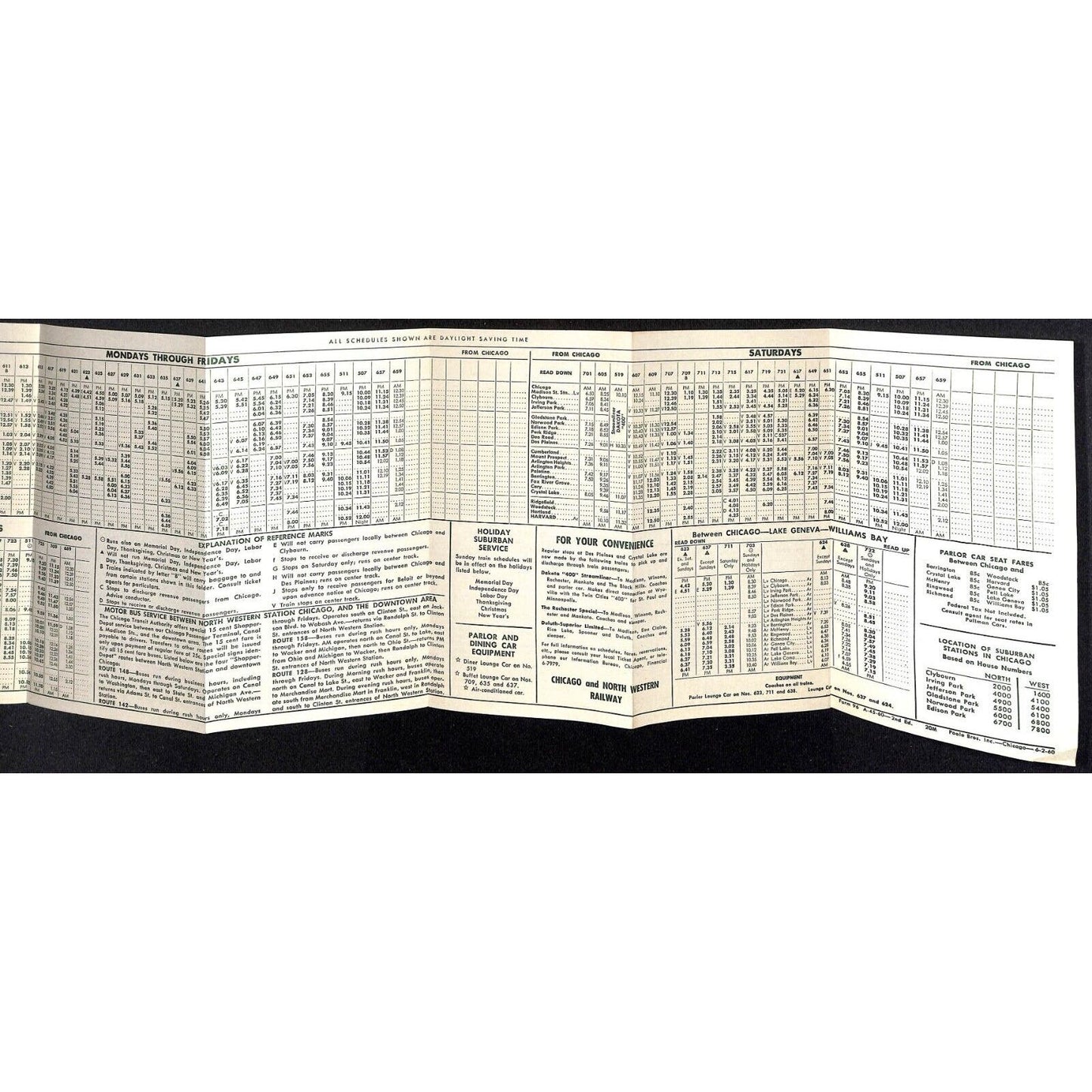 1960 Chicago and North Western Railway / Chicago to Harvard Schedule VGC