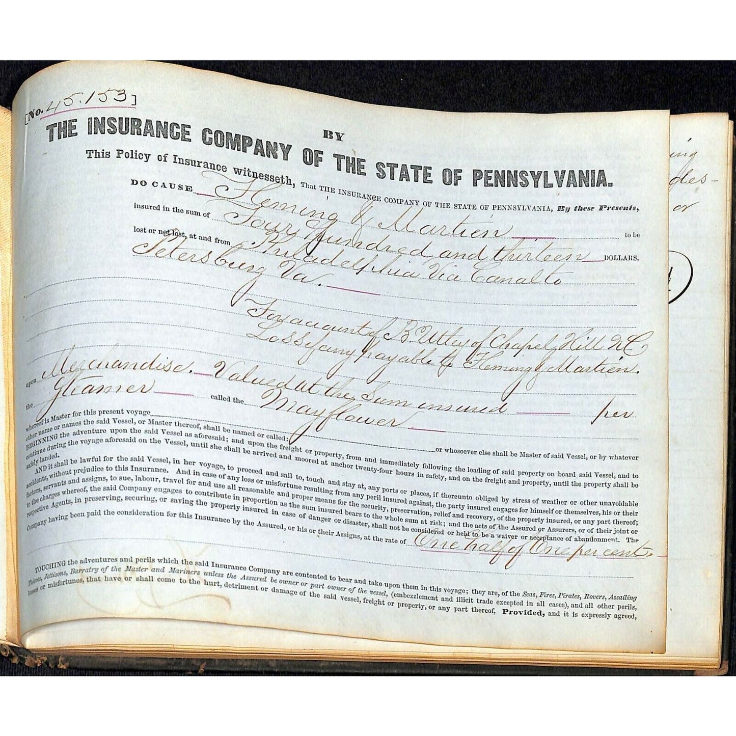 1865 Marine Shipping Document Insurance Ledger Book Henry D. Sherrerd Signatures