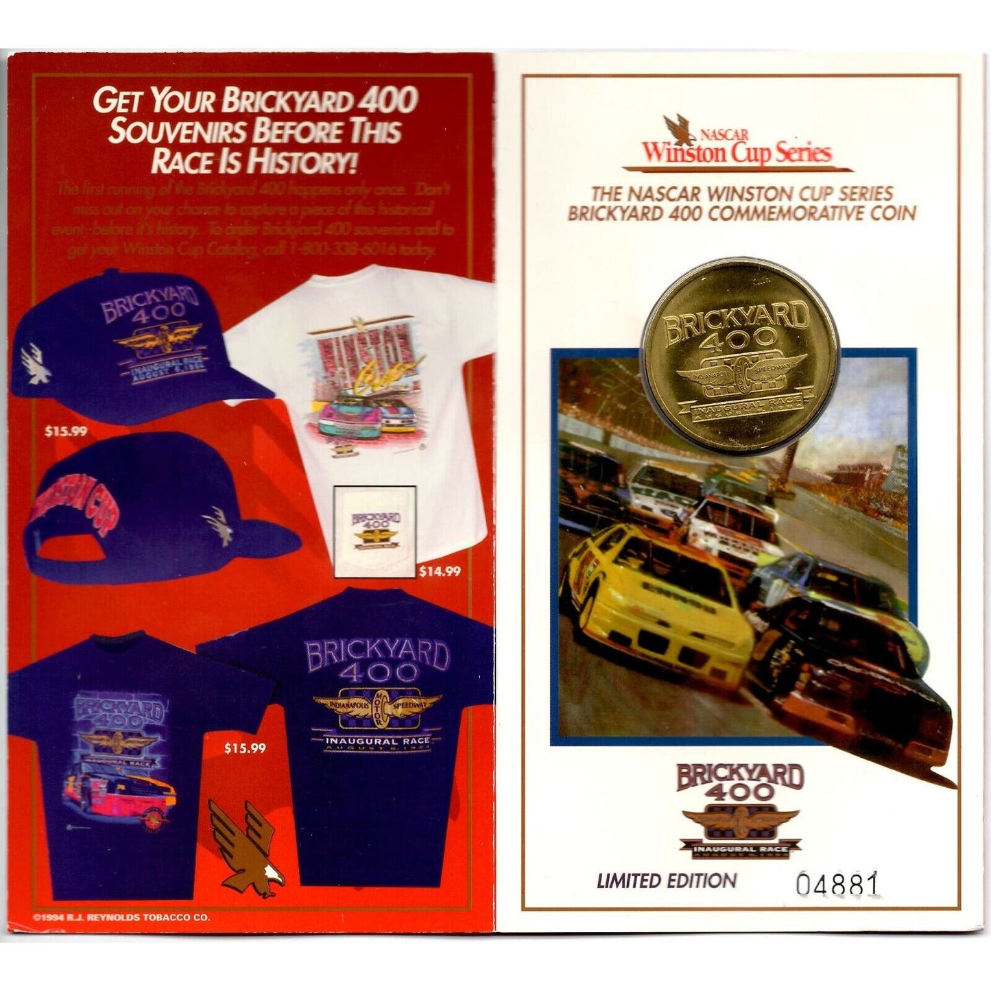 1994 Brickyard 400 Winston Cup Inaugural Race IMS Commemorative Coin NOS VGC