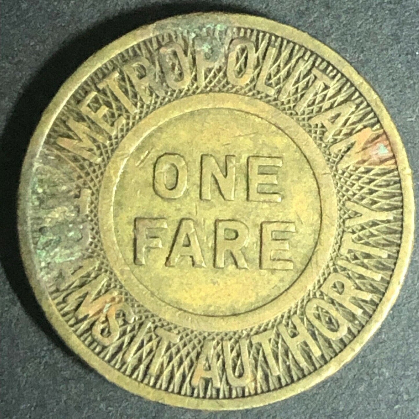 c1951 20mm Metropolitan Transit Authority - One Fare Brass Transit Token Boston