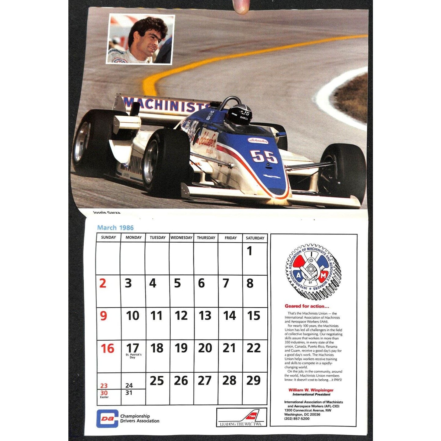1986 Indy 500 PPG CDA Championship Drivers Assoc. Calendar w/ Drivers Cars