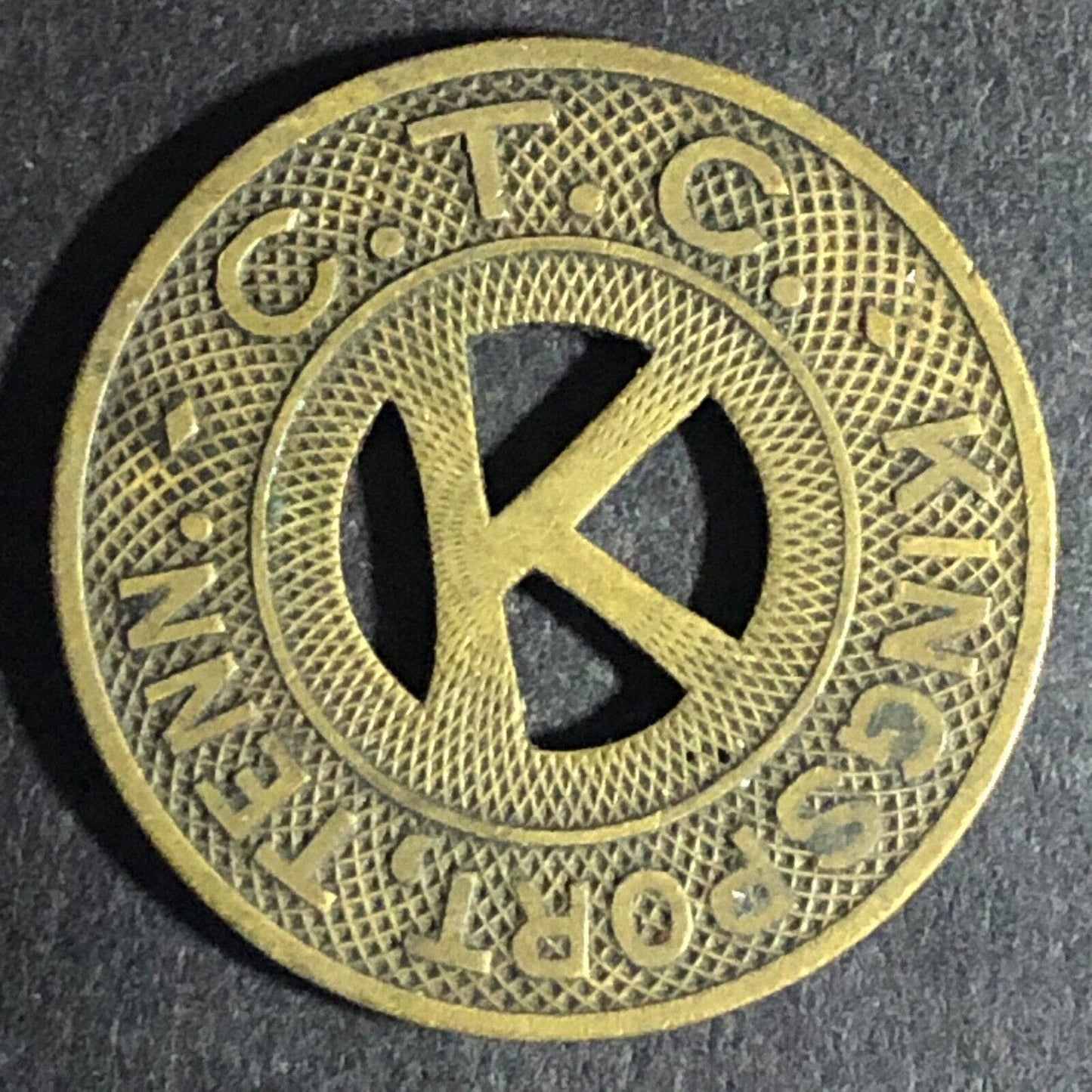 C.T.C Kingsport, TENN -- G/F One Fare Zone 1 "Hanging K" Token 23mm Scarce