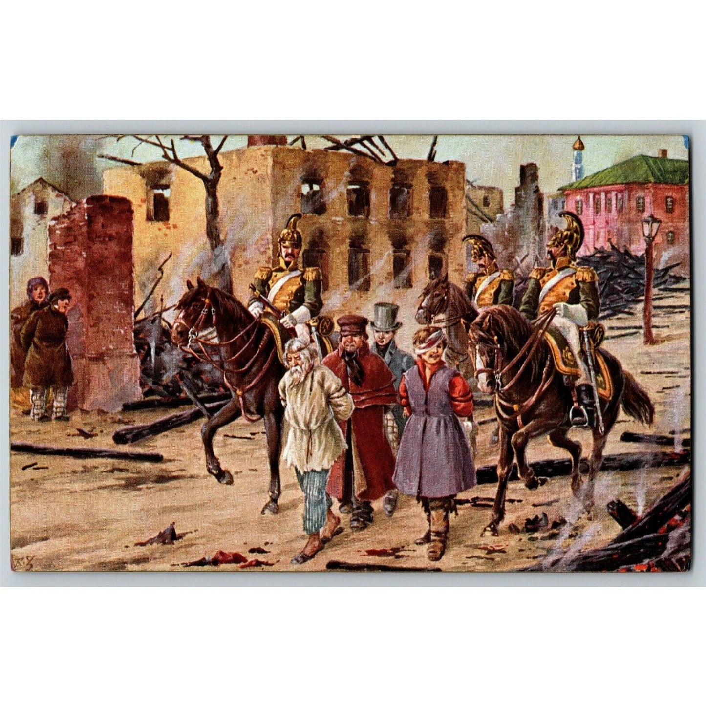 c1907-16 Russian Postcard "To Stockholm" (Marching Prisoners?)