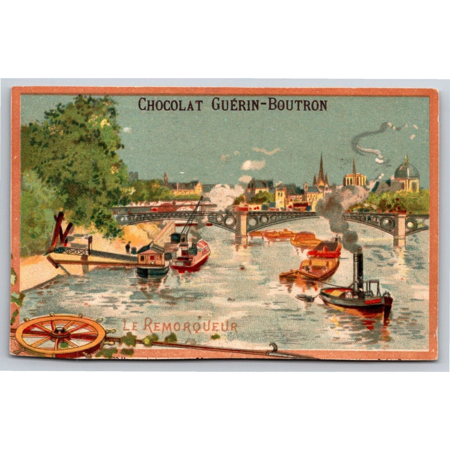 French Victorian Trade Card Chocolat Guerin-Boutron Le Remorqueur (The Tugboat)