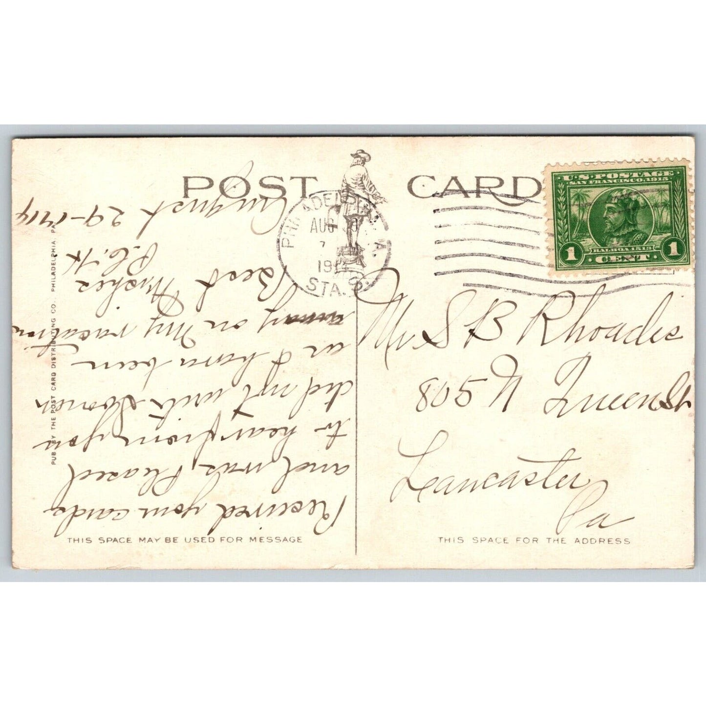 Curtis Publishing Co. Building Philadelphia Advertising Postcard PM 1914 VGC