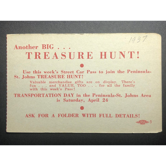 c1937 (Peninsula-St. John Area) Transportation Day April Treasure Hunt Hand Out