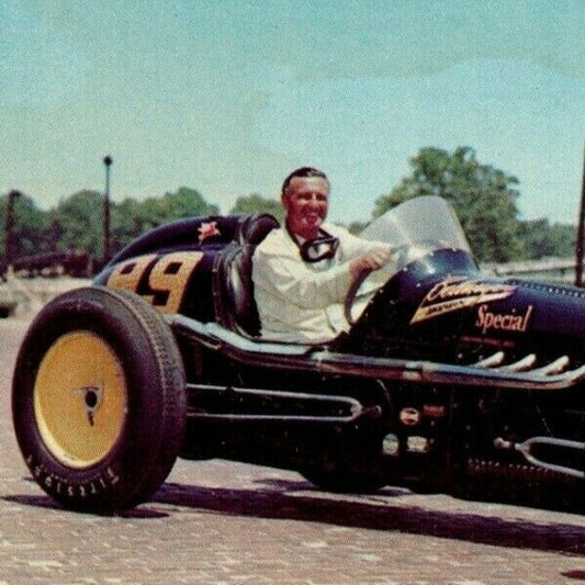 Indy 500 Postcard "1951 Winner Lee Wallard" Near Pagoda Rounded Unposted VGC