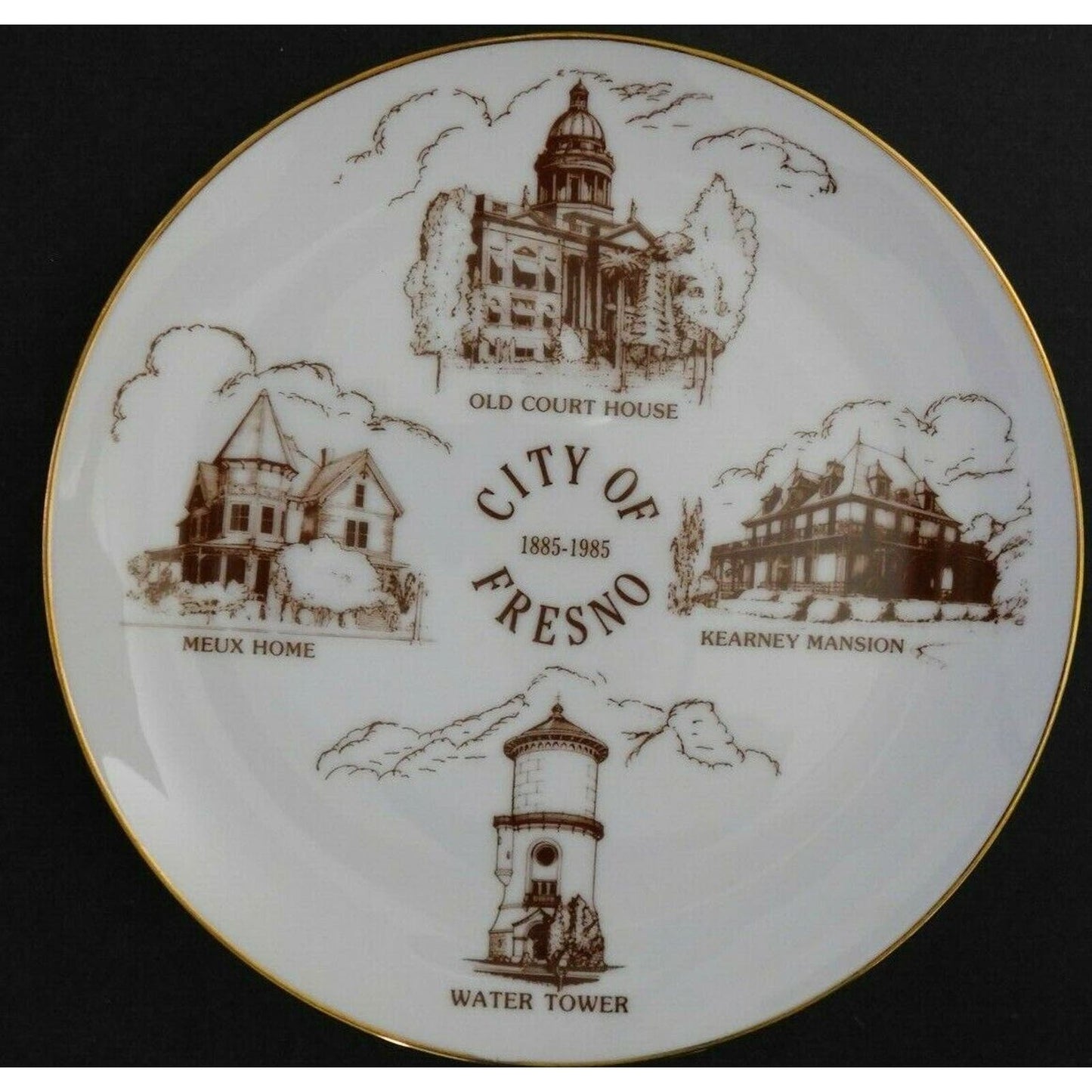 Vintage1885-1985 Centennial 7 1/2" Commemorative Plate NOS Gilt Fresno, CA NOS