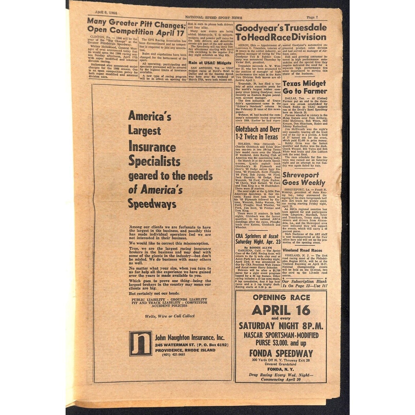 National Speed Sport News 4/6 1966 David Pearson Wins Hickory 250 Racing 15pp