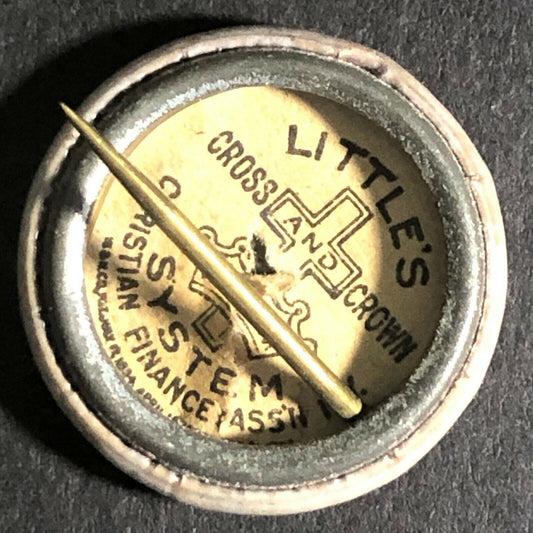 Little's System Cross and Crown Sunday School "Officer" Pin / Pinback 18mm