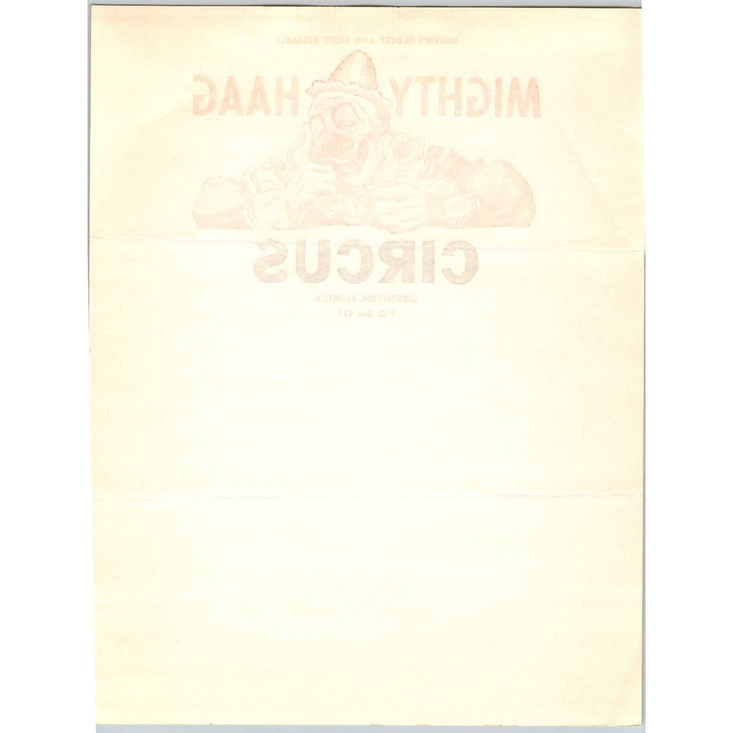 Mighty Haag Circus Letterhead c1930's Gibsonton, FL Large Clown Very Scarce