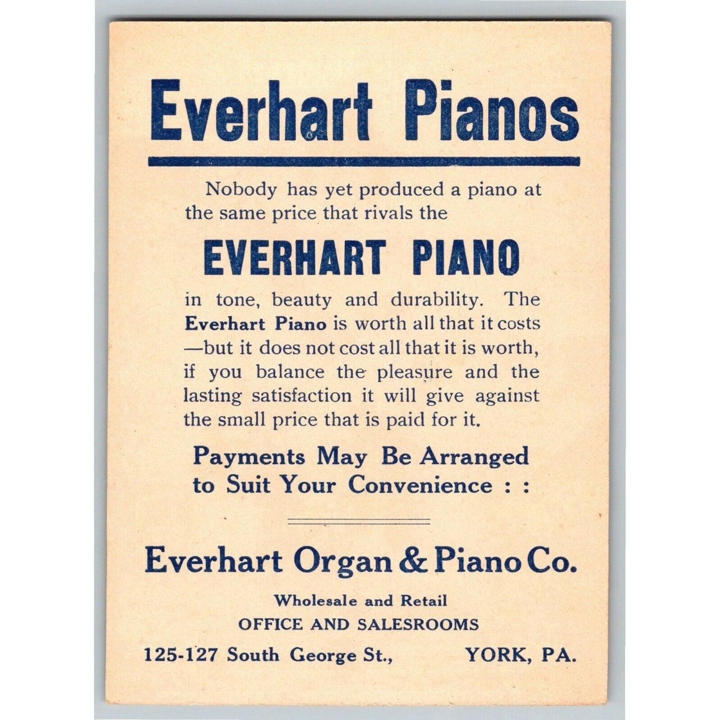 Everhart Organ & Piano York PA Victorian Trade Card Woman with Hand Fan