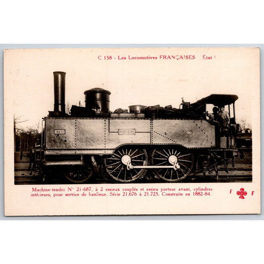 French Railroad RPPC* Postcard "Machine Tender No. 21-687" C 158 c1910 F. Fleury