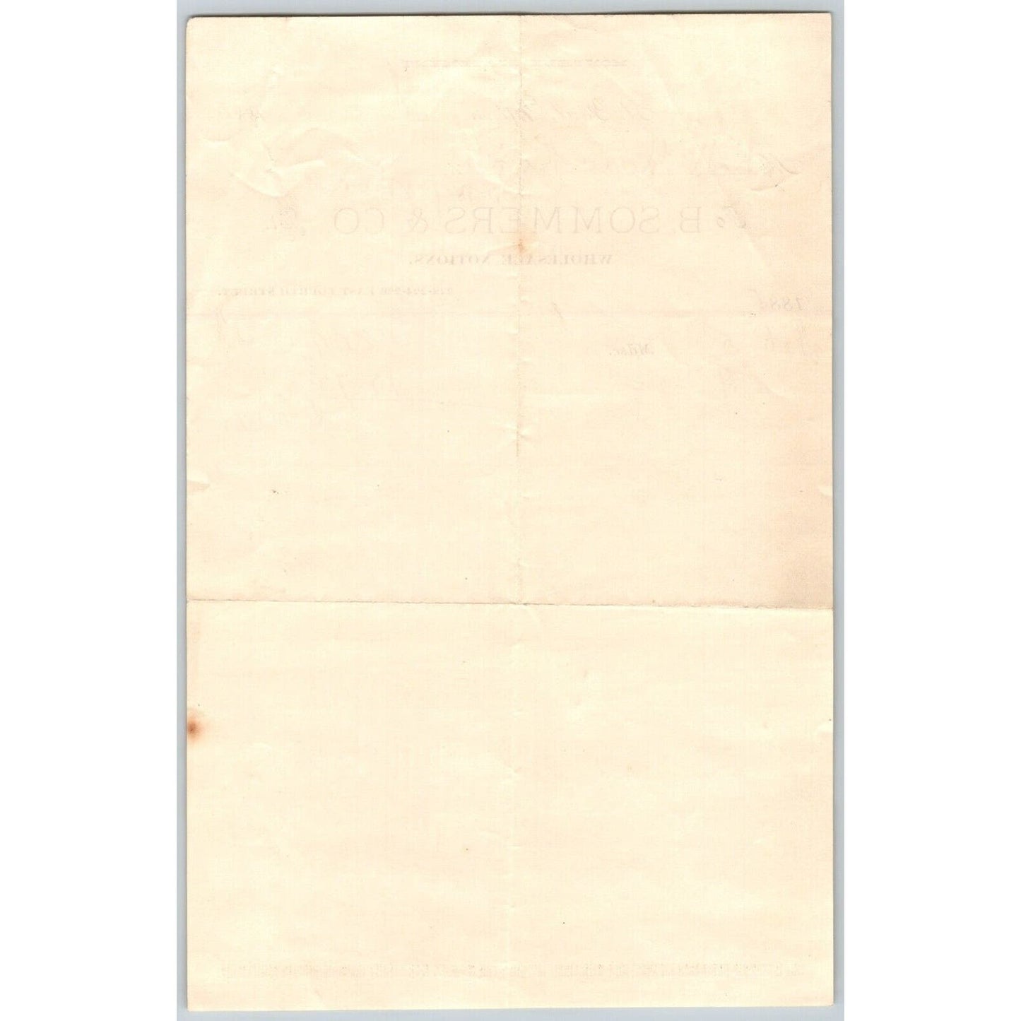 St. Paul, MN B. Sommers & Co. Wholesale Notions 1885 Billhead Statement
