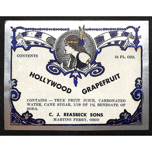 Hollywood Grapefruit Paper Label C.J. Reasbeck Sons Martins Ferry OH c1930'-40's