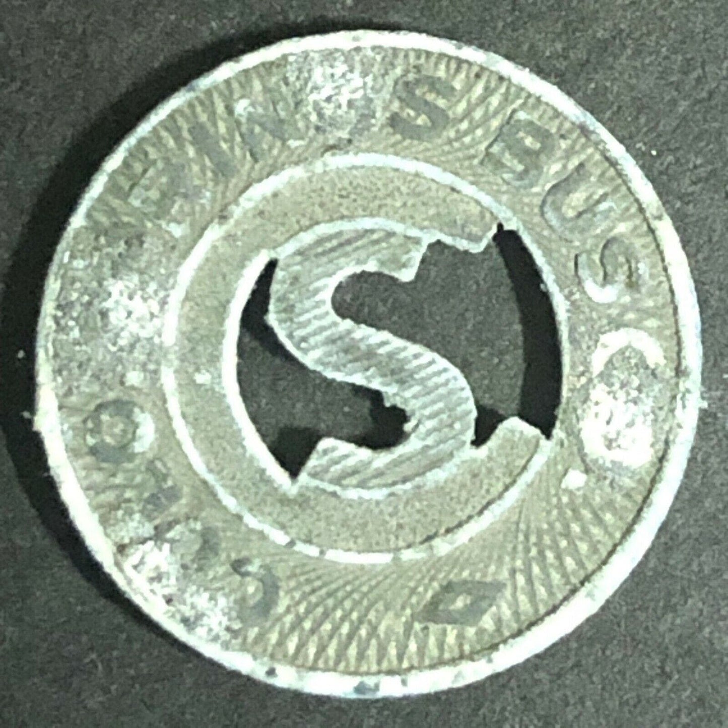 c1940-50's 16mm Colo. Springs Bus Co. G/F Zinc One Fare Transit Token - Colorado