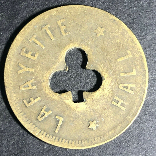 24.5mm Brass Lafayette Hall (Saloon Sacramento, CA) Token Clover Shamrock (#29)