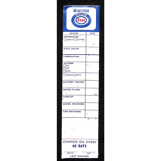 ESSO Westport, CT - Oil Change Service Door Jam Auto Sticker c1970